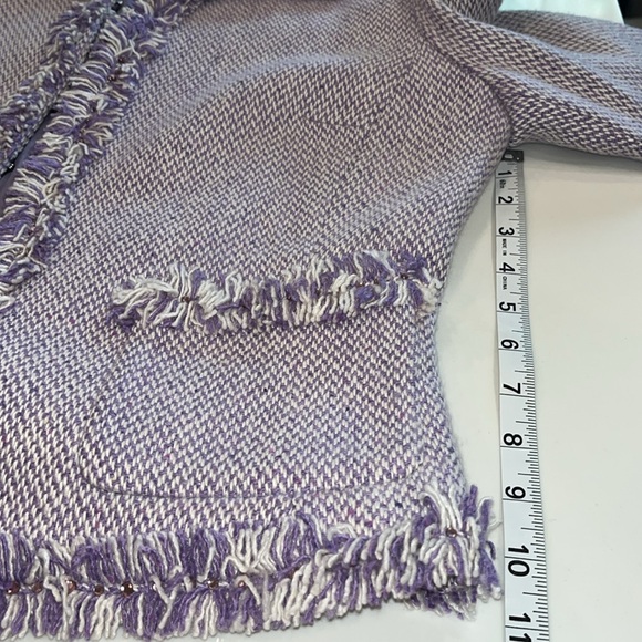E by ECI Purple & White tweed two-piece suit. Has fringe purple rhinestones - Picture 10 of 16